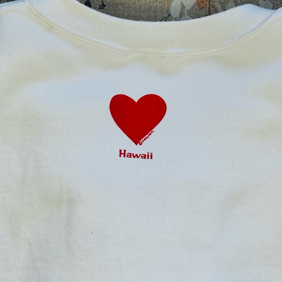 Vintage 90s Embroidered Hawaiian Love Crew Neck Sweatshirt Adult Size L - White - Picture 7 of 8